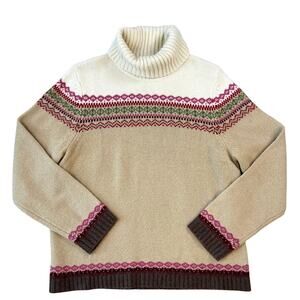 Vintage Eddie Bauer 100% Lambswool Nordic Print Turtle Neck Sweater (Sz L)